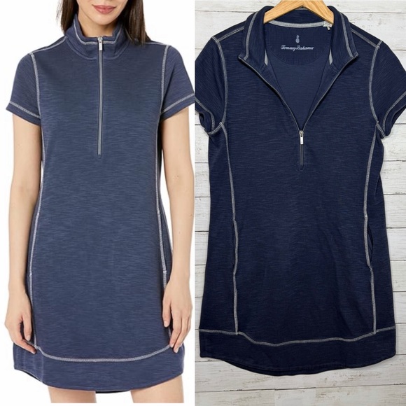Tommy Bahama Dresses & Skirts - Tommy Bahama Tobago Bay 1/2 Zip Short Sleeve Dress Blue Size Medium